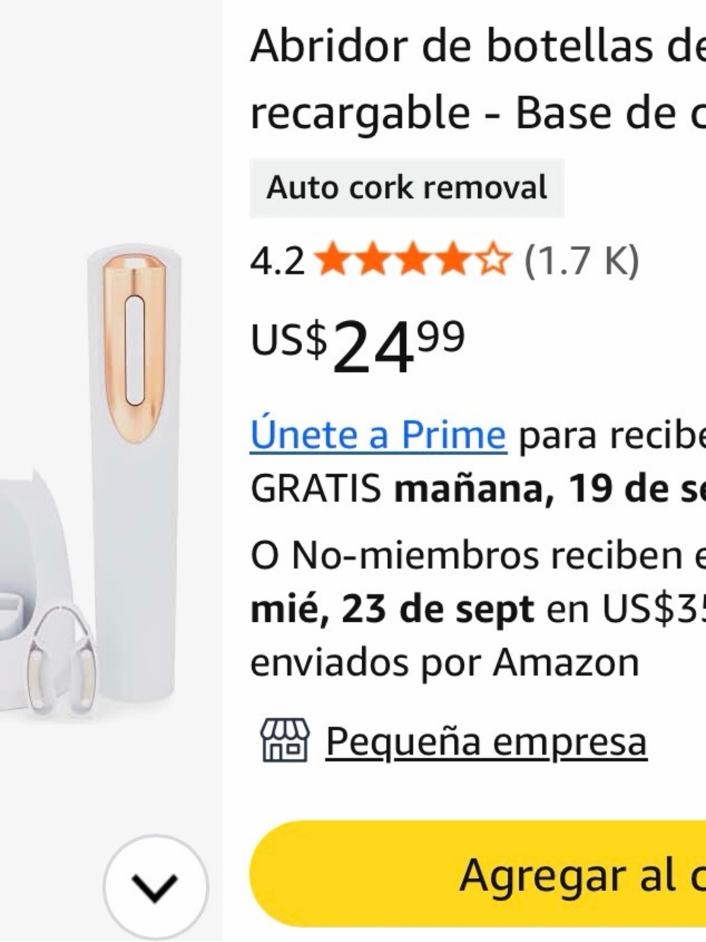 Otherwild Electric Wine Opener in White with Rose Gold Accent